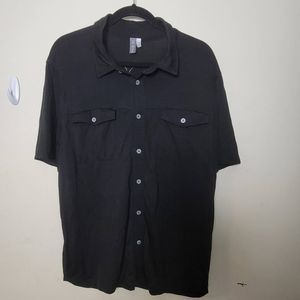 Ibex Short Sleeve Mens Large Black Merino Wool Button Up Shirt